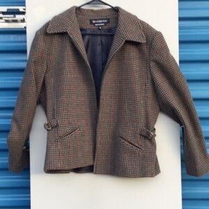 BRAEBROOK  100% Wool Womens zippered houndstooth coat jacket SIZE 14